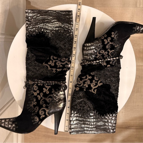 El Dante’s Handmade Leather Tall Boots, Mixed Media, Patchwork, Bohemian, Moto - Picture 4 of 13